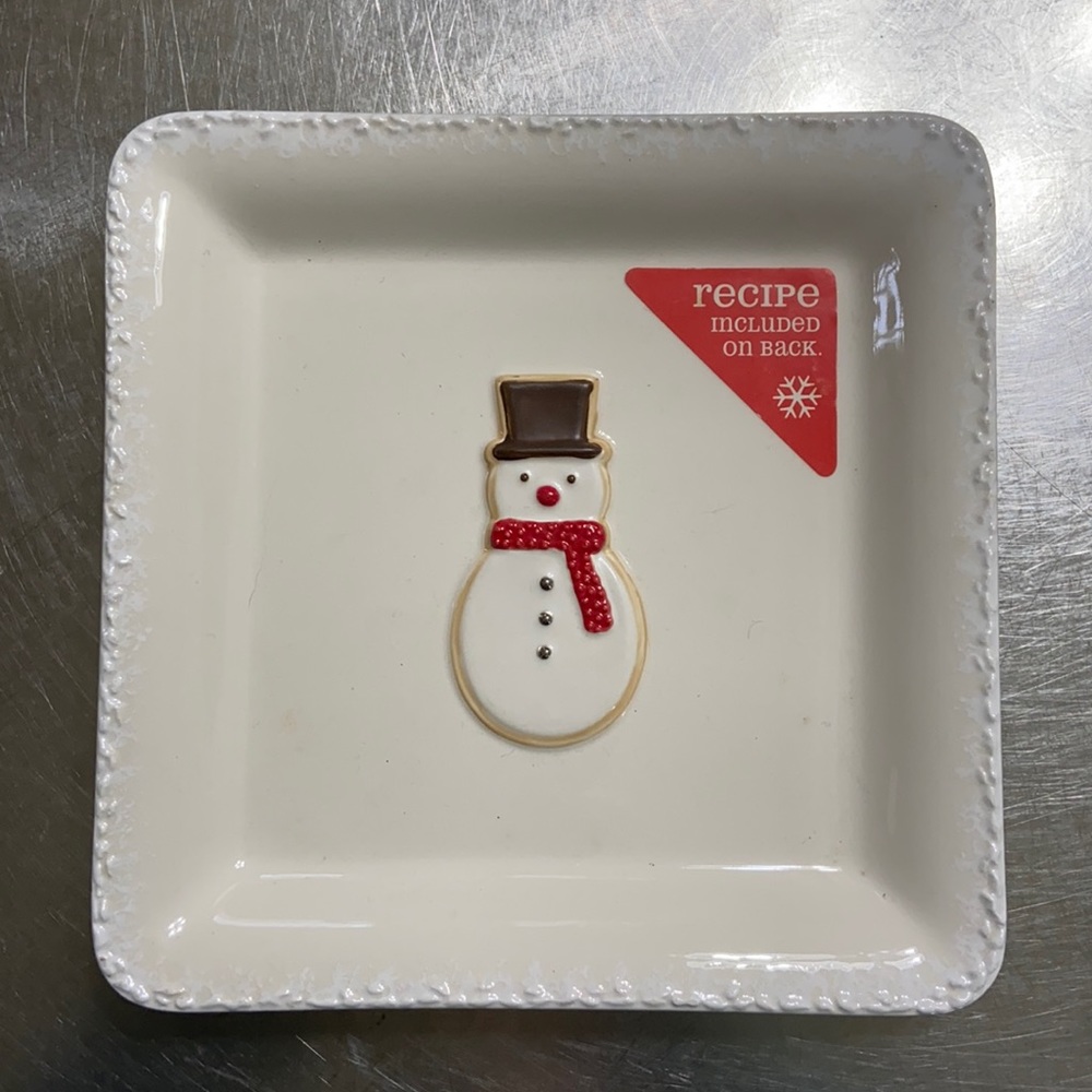 Hallmark Snowman Square Plate With Recipe on back